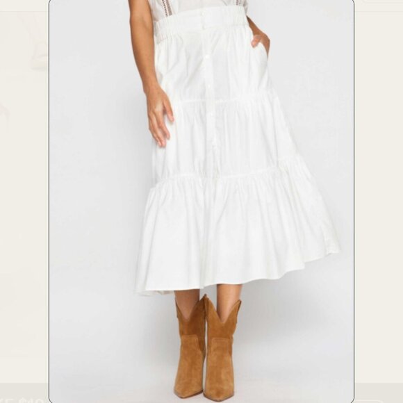 Brochu Walker Havana Tiered Boho Midi Skirt White Size XS - Picture 1 of 15